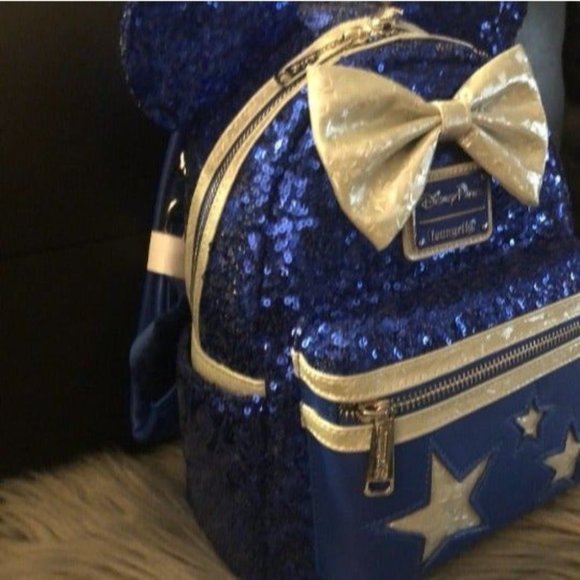NWT Loungefly Disney Parks Disneyland Blue Sequin Make A Wish Star Patriotic USA - Picture 2 of 5